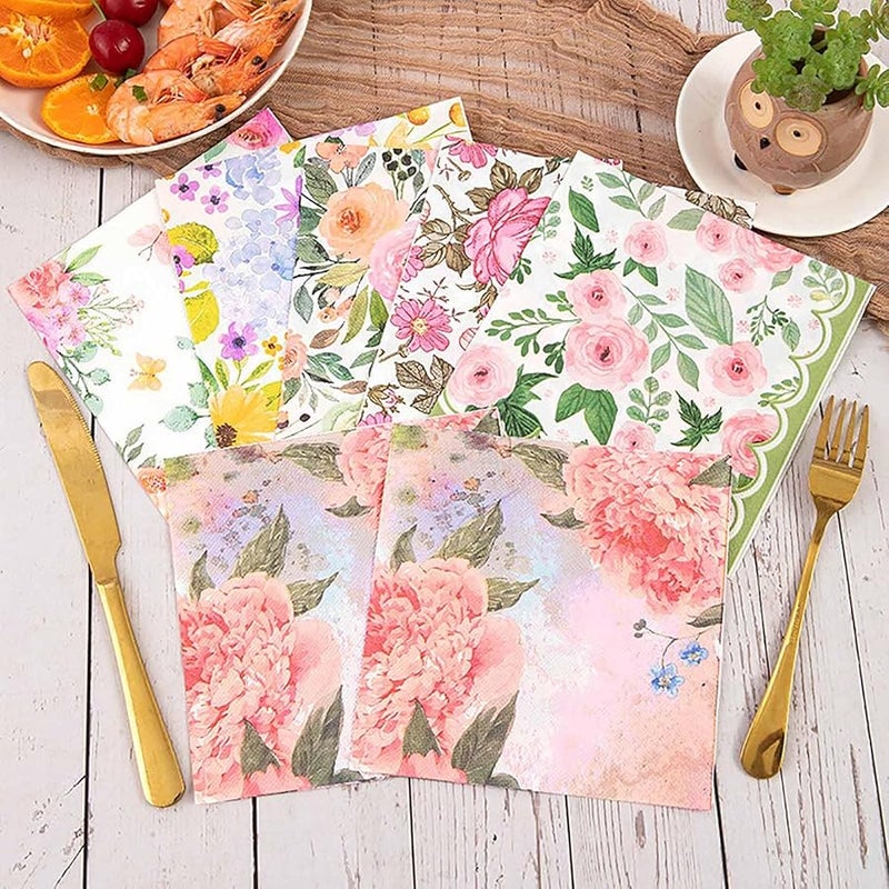 60 Pack Floral Vintage Paper Napkins 6.5x6.5 Inches 3 Ply Disposable Party Dinner Cocktail Style G - Image 5